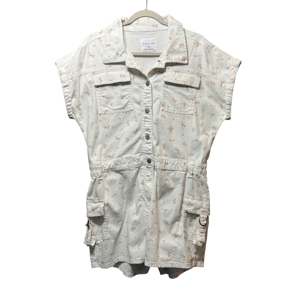 Celebrity Pink XL Floral‎ Print Utility Coveralls Romper Jumpsuit Short Sleeve
